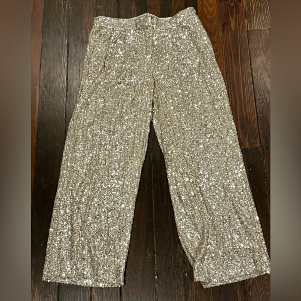 Express Sequin Silver Pants, Size S - image 1
